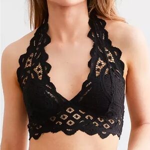 NWT intimately Free People black Adella halter lace Bralette sz XS